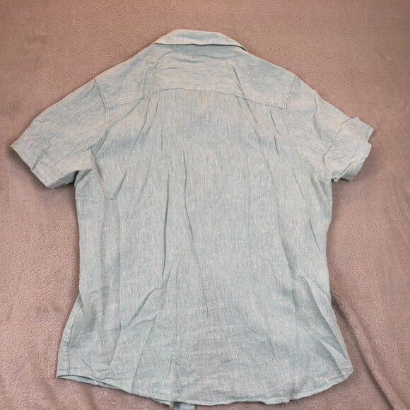 Bruno Positano Mens Button Up Shirt Medium Light Blue Short Sleeve Linen Blend - Picture 10 of 13